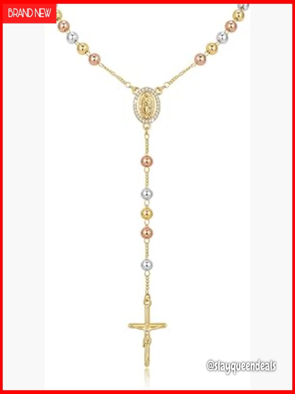 Gold Rosary Y Necklace-Virgin Mary Crucifix Catholic Jewelry